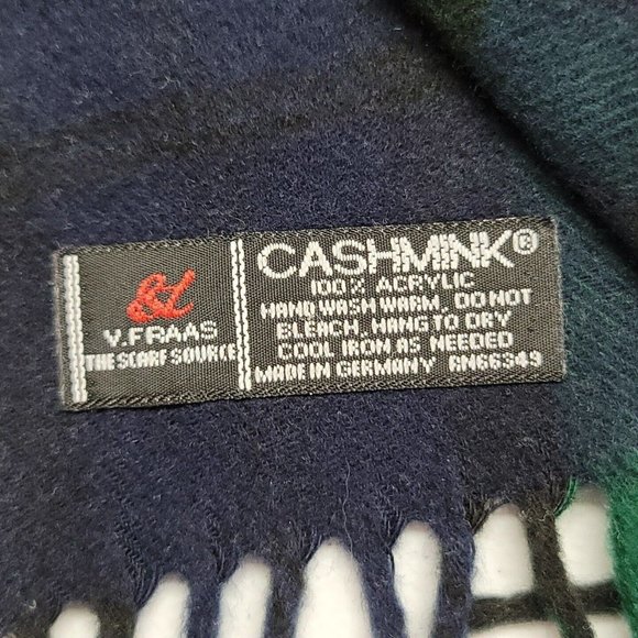 Cashmink Scarf By V. Fraas Super Soft Green Blue Tartan Plaid Scarf W/ Fringe - Picture 2 of 6